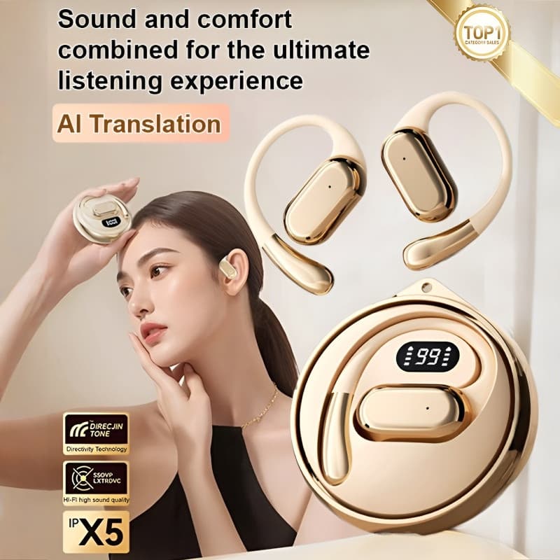 【Gancho para Orelha】Fone de Ouvido Bluetooth com Tela Digital e Design Rotativo. Bluetooth/Fone de Ouvido/Tela