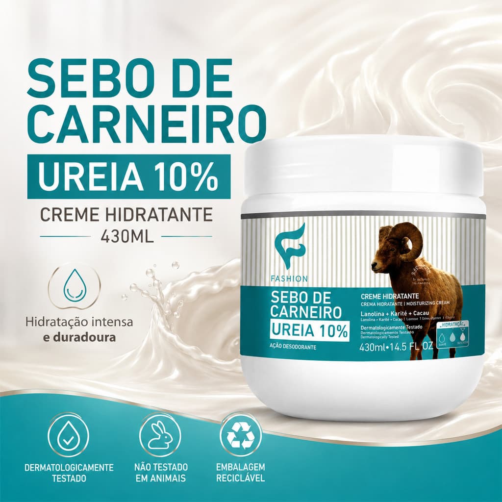 Sebo de Carneiro 10% Ureia Creme Hidratante 430ml Fashion