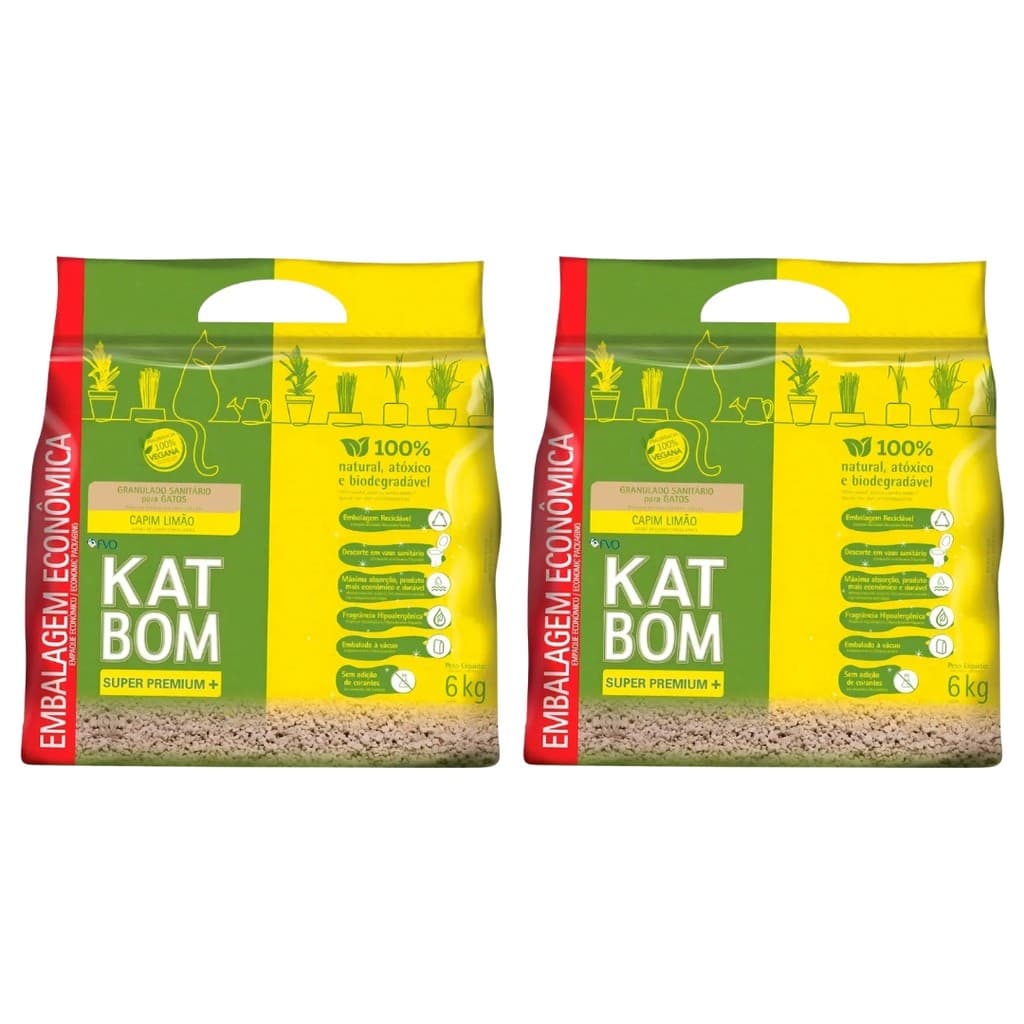 Areia Sanitária Gatos Capim Limão Econômico 2 un 6kg Katbom