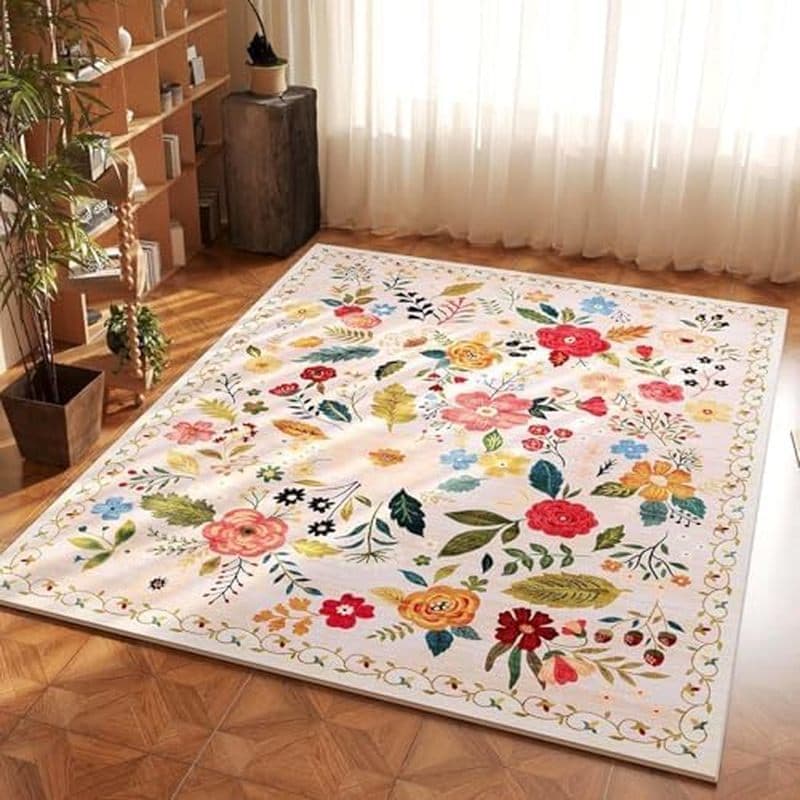 Tapetes De Área Para Sala De Estar , Tapete Floral Boho De Lã Sintética Macio , Pilha Baixa , Lavável , Antiderrapante Q