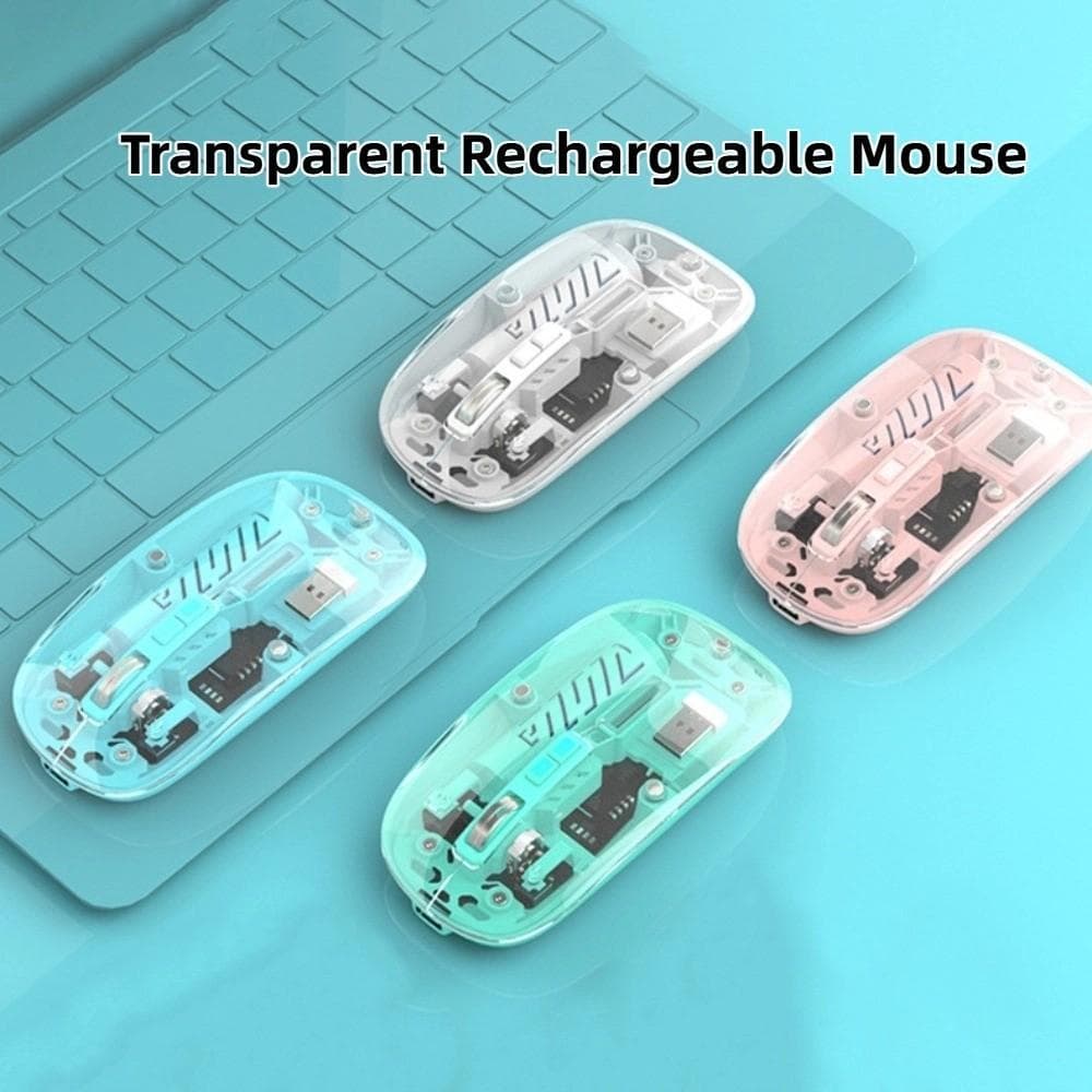Mouse Sem Fio HWNOSU 2.4G , Transparente Bluetooth Para Laptop , Recarregável Silencioso De Modo Duplo