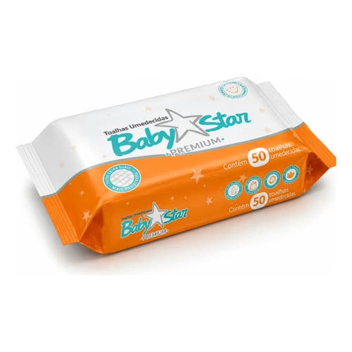 Toalha Lenço Umedecido Infantil Baby Star Premium 50 Un Qlb