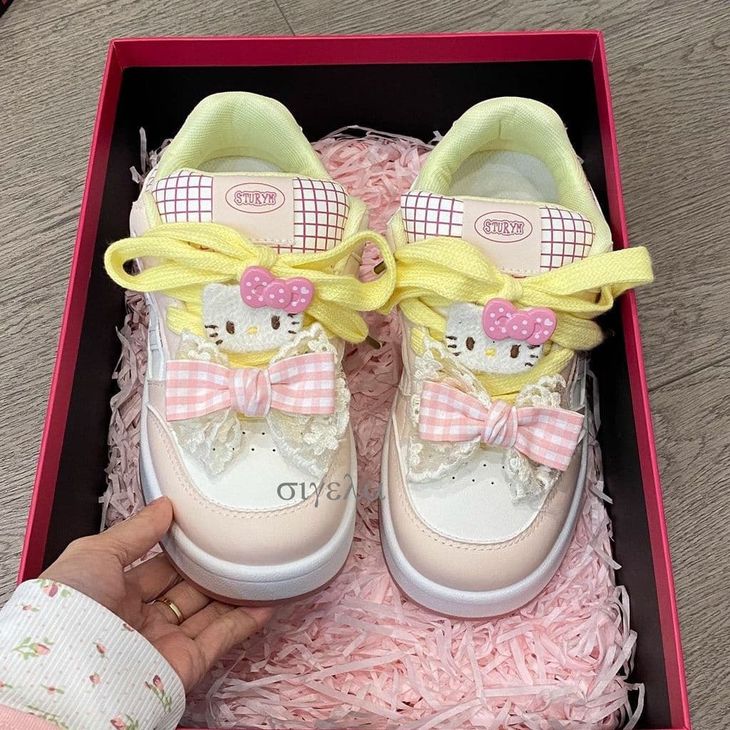 Hello Kitty, Tênis Esportivos Femininos Estilo Ugly-Cute, Novos Tênis Coreanos de Cano Baixo com Solas Grossas