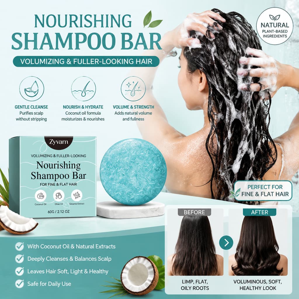 Barra De Shampoo Volumizador De Óleo De Coco 60g , Limpeza Hidratante Suave Para Cabelos Finos E Planos , Adiciona Corpo