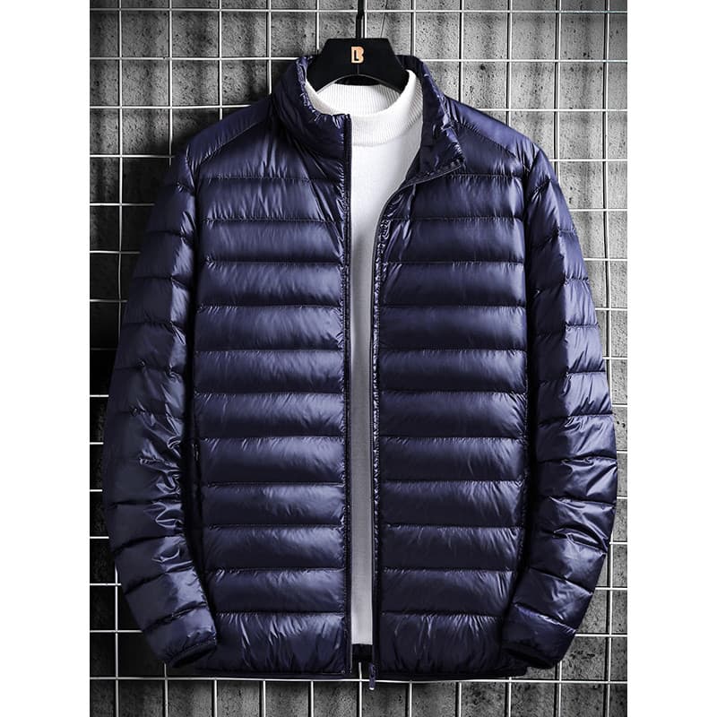 Inverno leve para baixo acolchoado jaqueta masculina curto acolchoado jaqueta Casual gola alta térmica topo pai jaqueta 