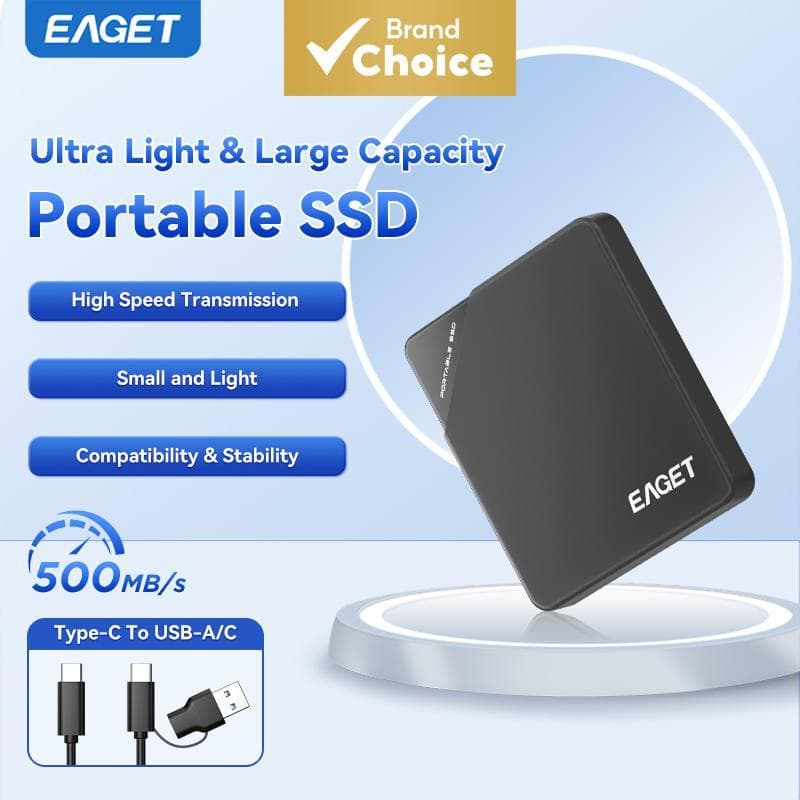 EAGET SSD Portátil USB 3.2 de Alta Velocidade, Disco Rígido Externo de Estado Sólido, de Grande Capacidade, Resistente a