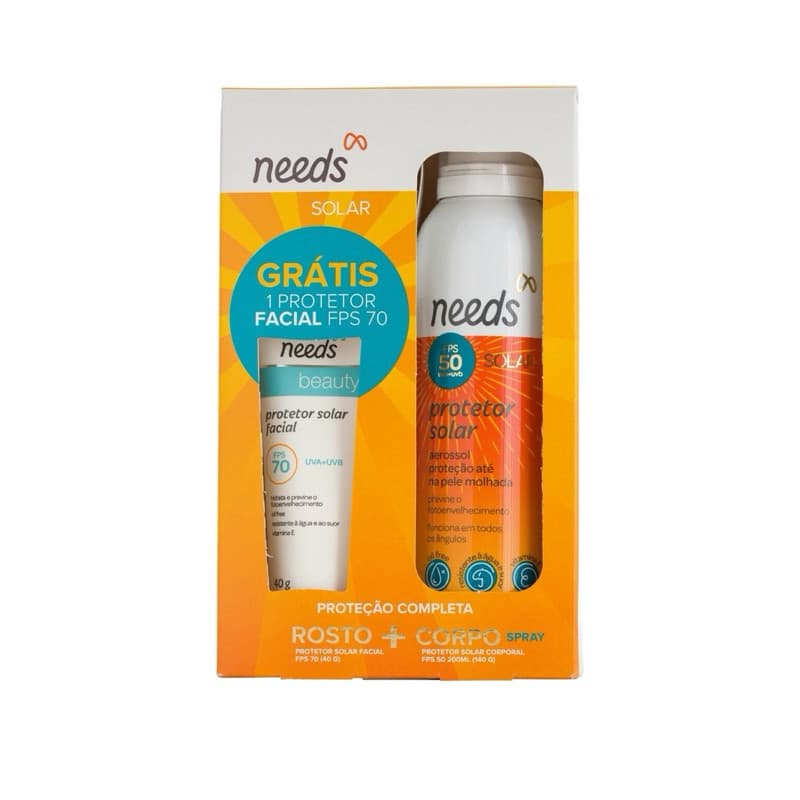Kit Needs Protetor Solar Facial FPS70 com 40g + Protetor Solar Corporal Aerossol FPS50 com 200ml