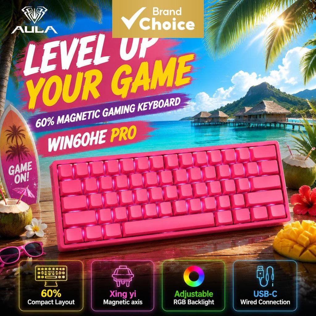 Teclado Mecânico Magnético com Interruptor Xingyi AULA WIN60 HE PRO 60% Teclado de Jogos RGB com Acionamento Rápido e