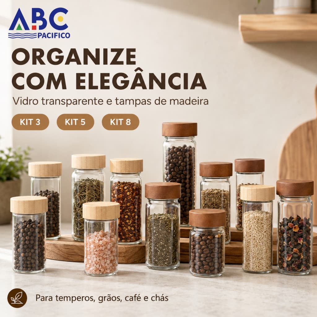 12/24 Unidades Potes Vidro Tampa Bambu Dosadora Porta Temperos Condimentos Cozinha Hermético Organizador Alimentos
