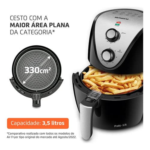 Fritadeira Elétrica Sem Óleo Air Fryer Mondial Af-30 Family Inox Iv 3,5l Preta - Preto 220v