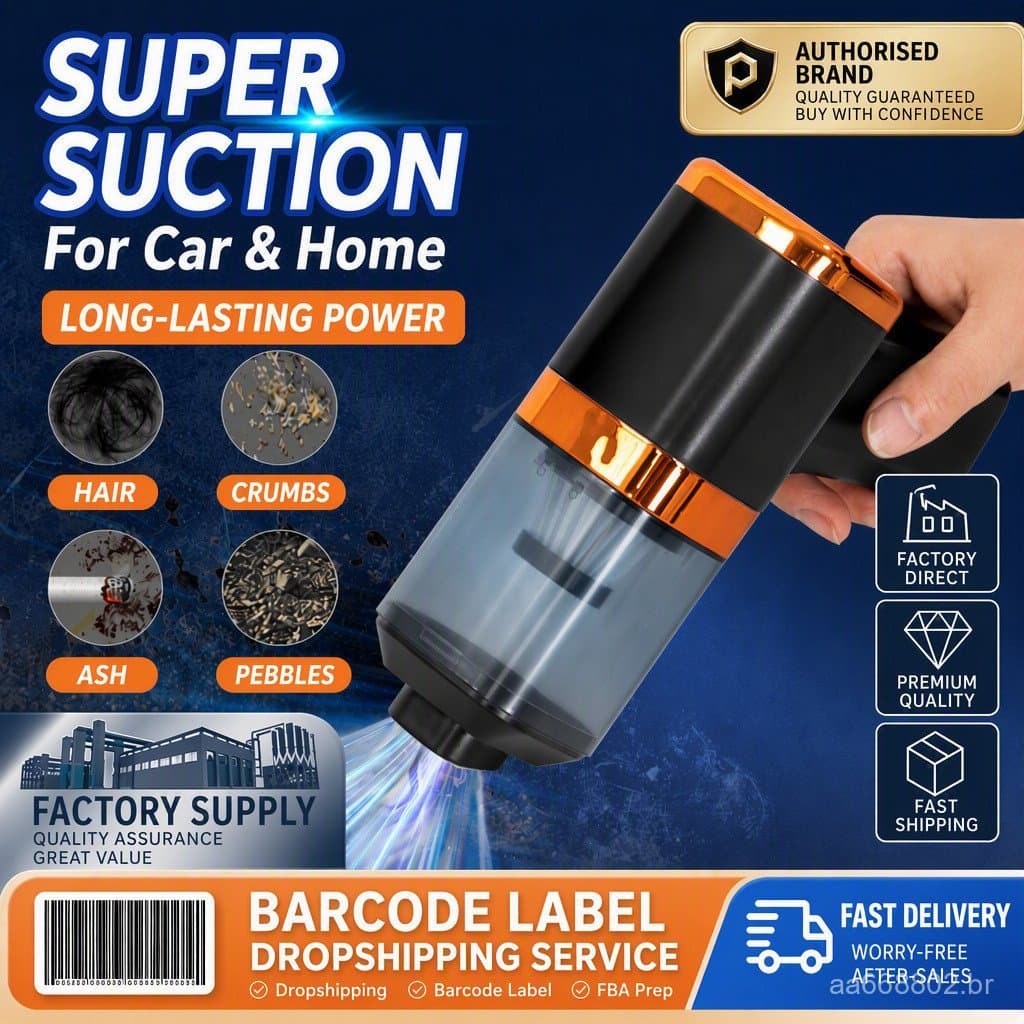 Aspirador de pó sem fio para carro, alta potência e forte sucção, mini aspirador elétrico portátil para uso doméstico e 