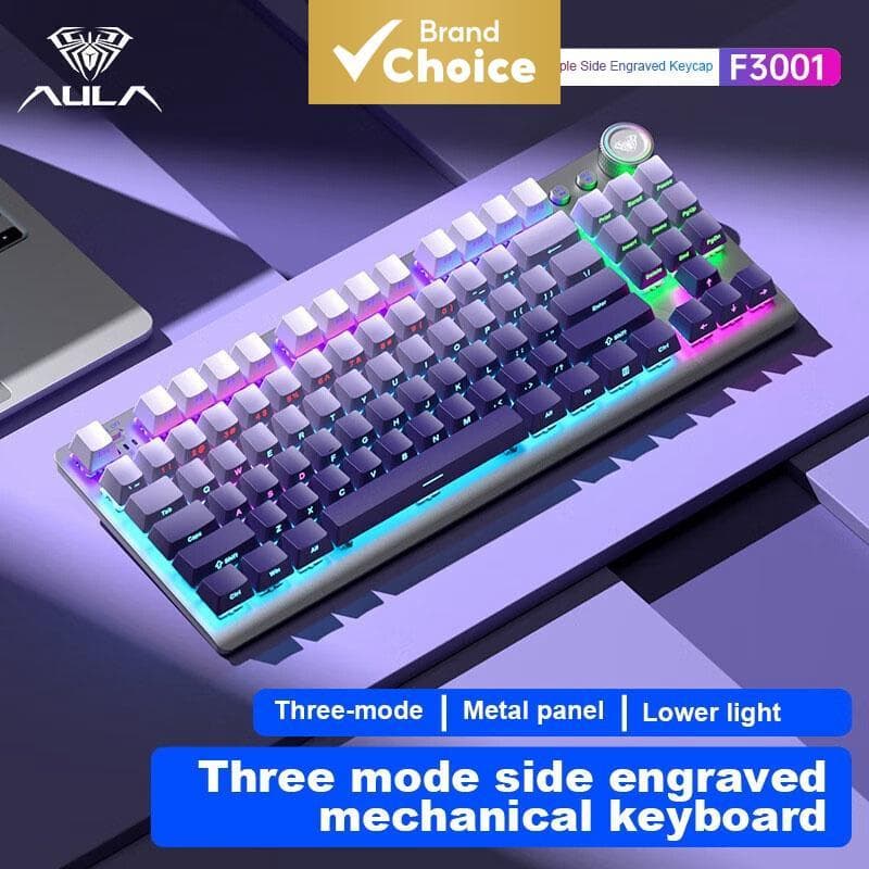 Teclado Mecânico F3001, Tri-Modo: Bluetooth, 2.4G Wireless, com fio, Retroiluminação RGB, Teclado Numérico, Compatível