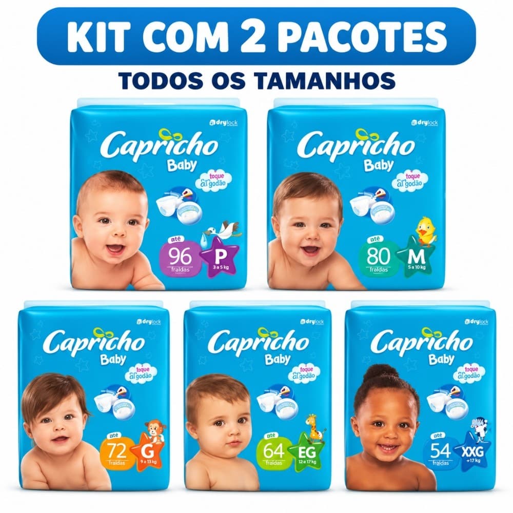 Kit com 2 Pacotes Fralda Infantil Capricho Baby Super Jumbo