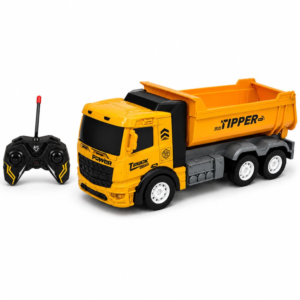 Carrinho De Controle Remoto Caminhão Caçamba 1:16 Luz Led Amarelo Articulado