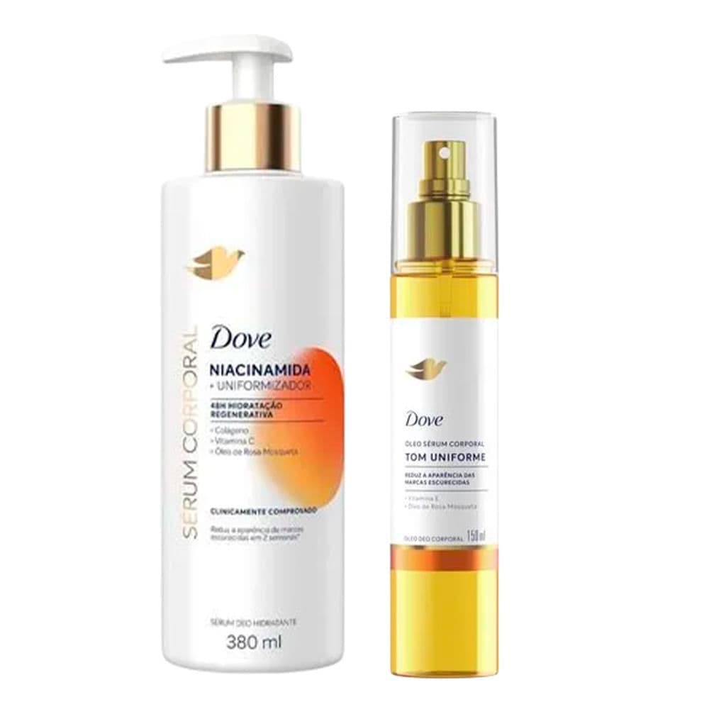 Kit Dove Sérum Hidratante Corporal Niacinamida + Uniformizador 380ml + Óleo Sérum Corporal Tom Uniforme 150ml