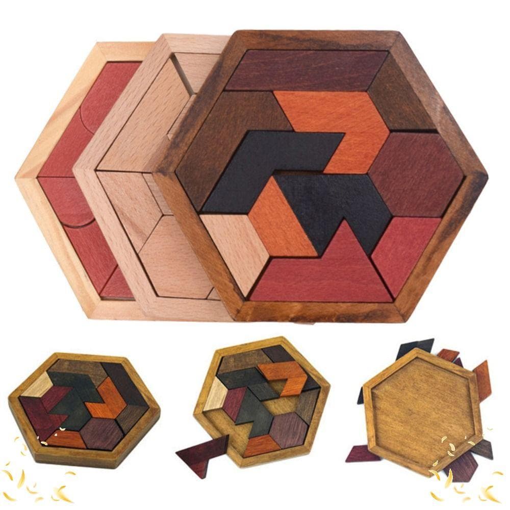 Brinquedo De Inteligência Tangram , Quebra-Cabeças Hexágono Seguro Montessori , Brinquedos Educativos Para O Tempo Dos P