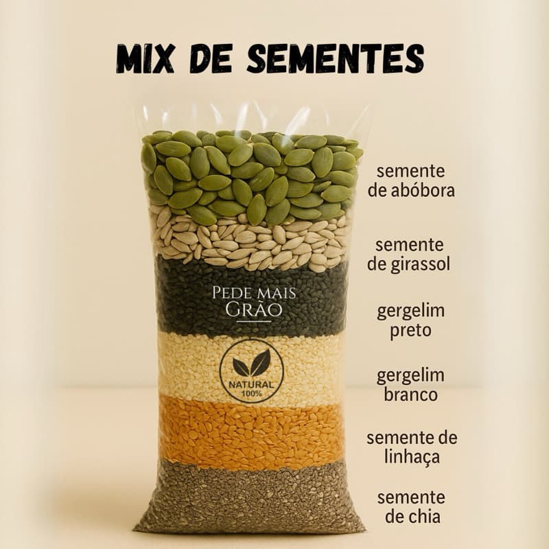 Mix de Sementes Saudável 600g Chia, Linhaça, Gergelim, Girassol e Abóbora | Rico em Fibras e Ômega 3 Kit