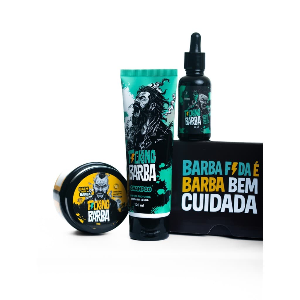 Kit Completo FuckingBarba Shampoo Balm Óleo para Barba Cuidado Masculino Hidratante Hipoalergenico