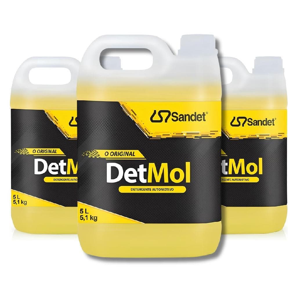 Kit 3 Unidades Detergente Automotivo Sandet DetMol 5 Litros Galão Limpeza Sujeira Carro Moto Piso Shampoo Desincrustante