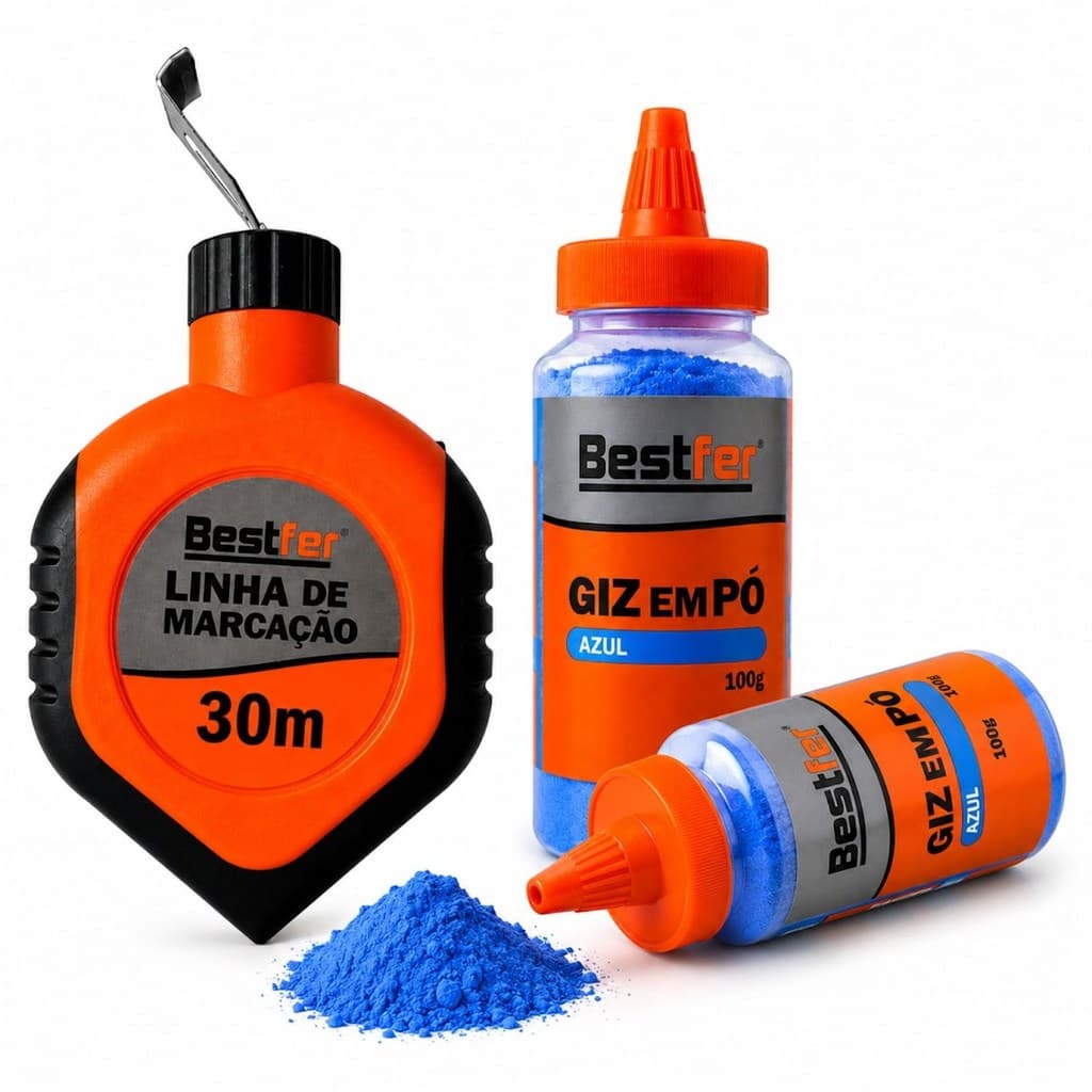 Kit Gesseiro Completo Giz Em Pó Avulso E Linha De Marcação