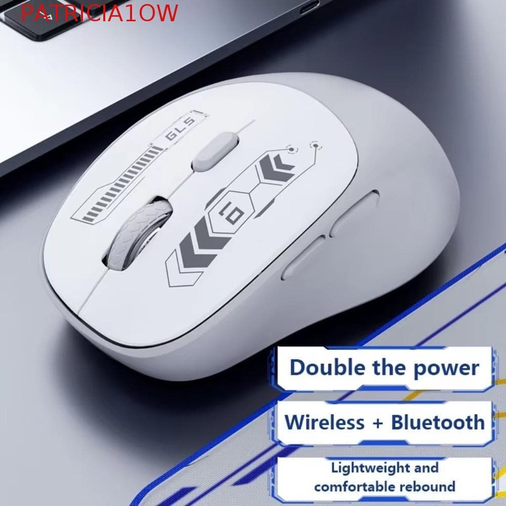 PATRICIA1OW Mouse Para Jogos Sem Fio , Recarregável De Modo Duplo 2.4G Bluetooth Com Clique Silencioso