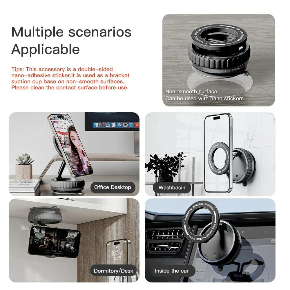Suporte Magnético Para Telefone Carro 360 ° Ventosa A Vácuo Rotativa Vidro E Espelho De Ginástica