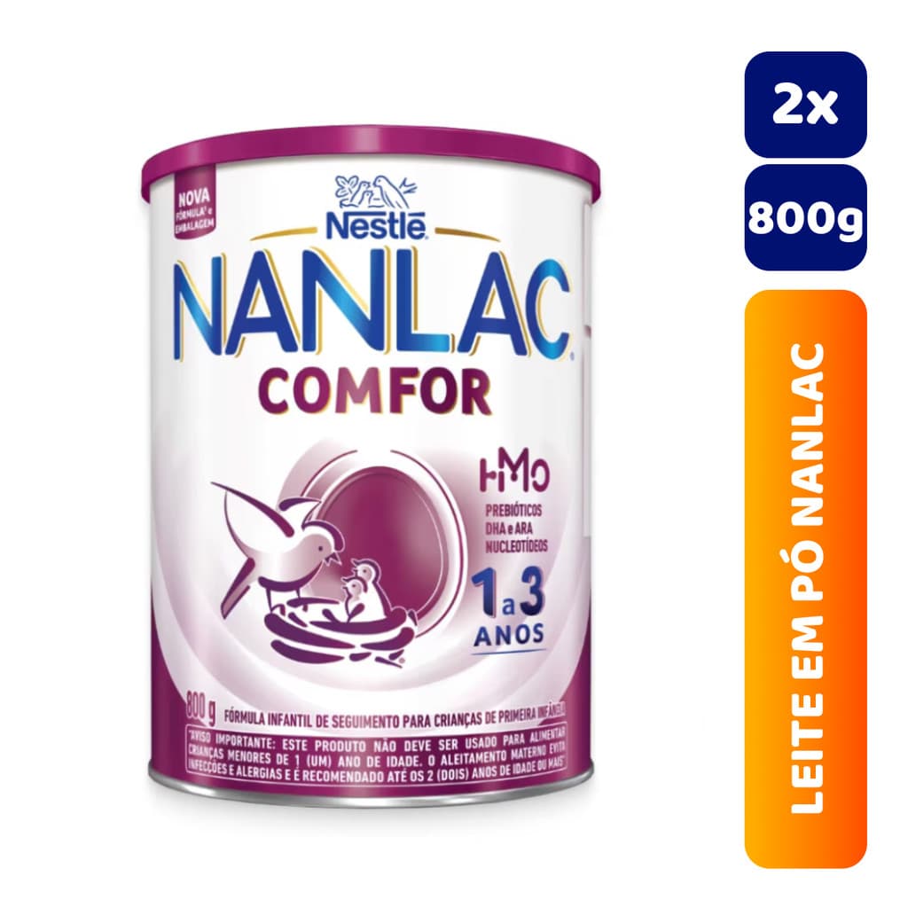 Kit 2x Latas Leite em Pó Infantil Nanlac Comfor 800g 1 a 3 anos