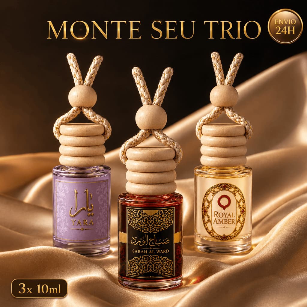 Aromatizante Automotivo Árabe 10ml Perfume Carro Pendurar Retrovisor Fixação Longa Kit 3 Unidades
