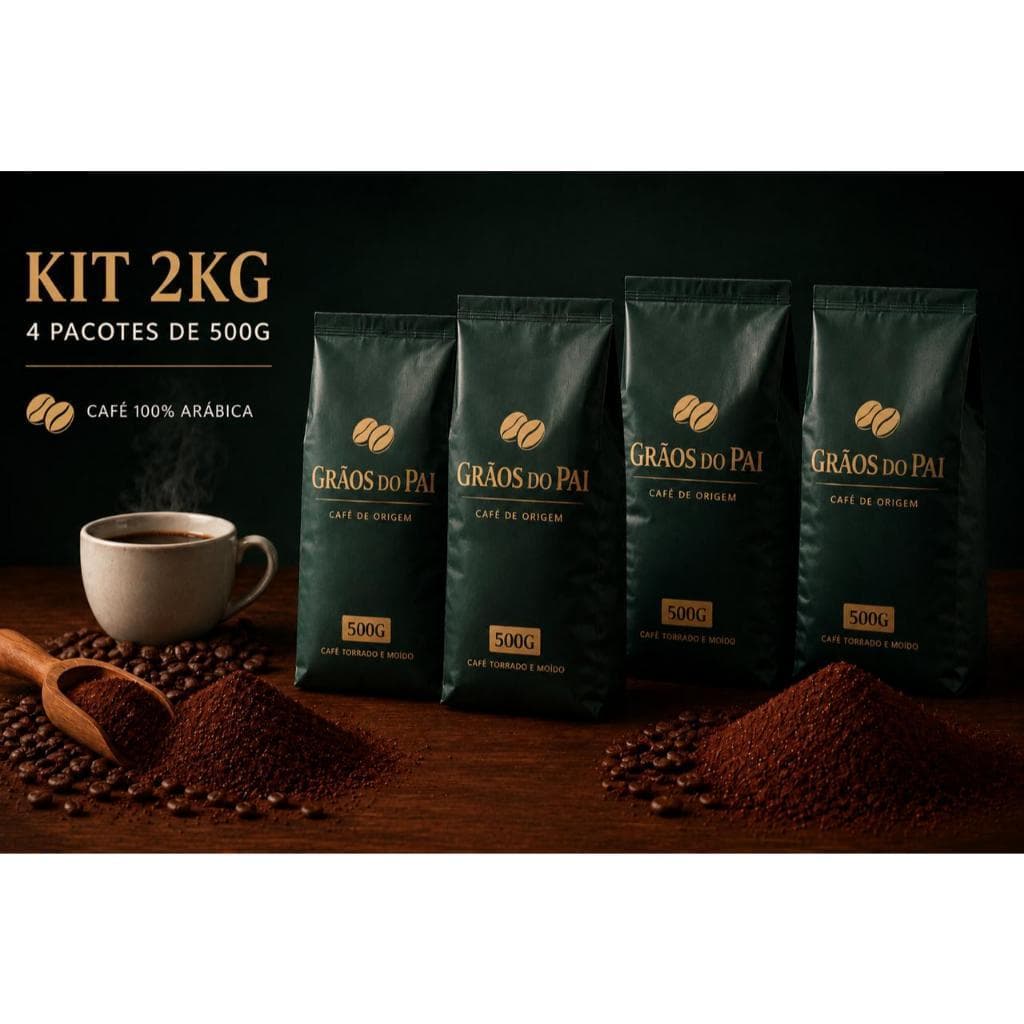 Kit 2 Kg Café 500g Gourmet Em Grãos 100% Arábica Torrado Moído Café Grãos Do Pai