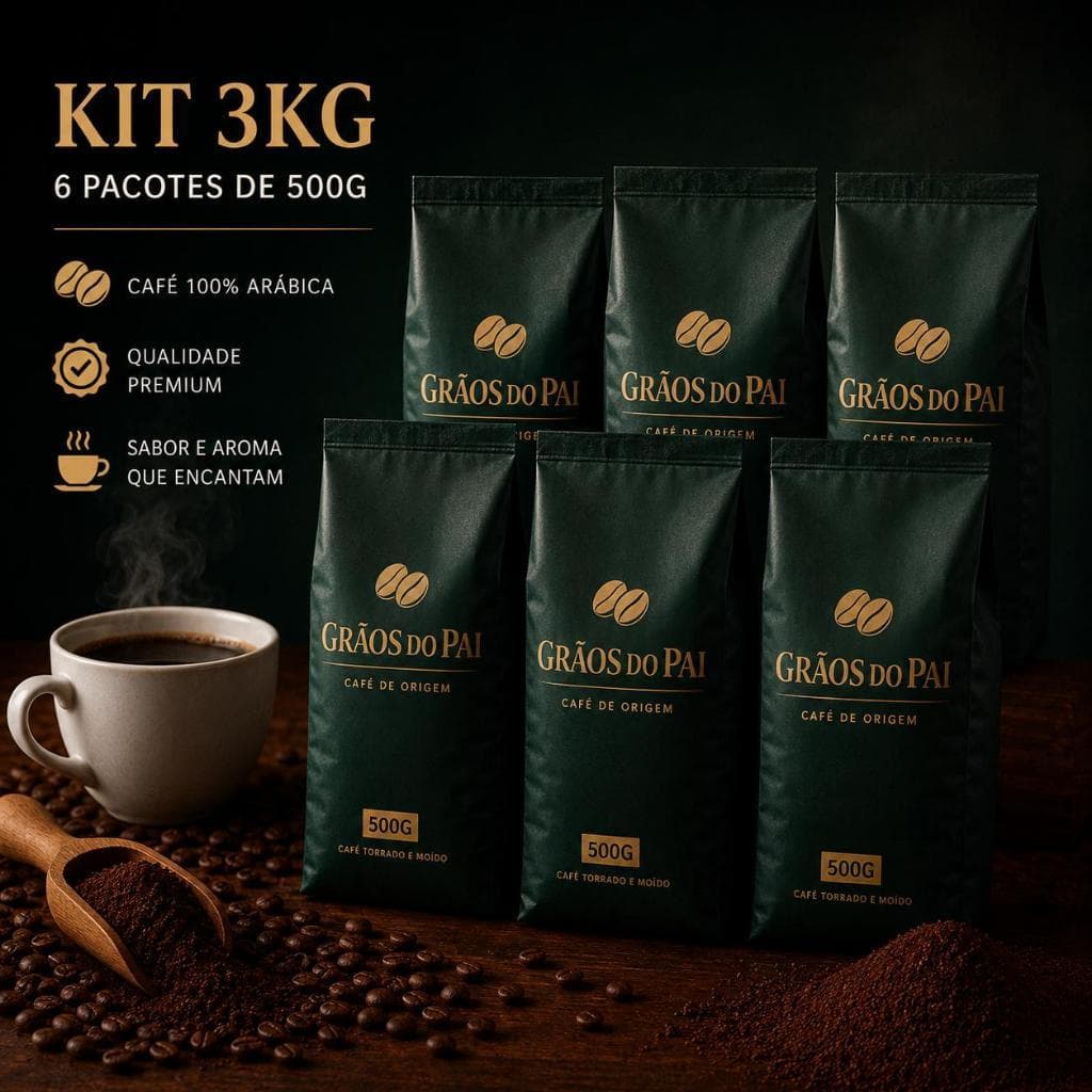 Kit 3 Kg Café 500g Gourmet Em Grãos 100% Arábica Torrado Moído Café Grãos Do Pai