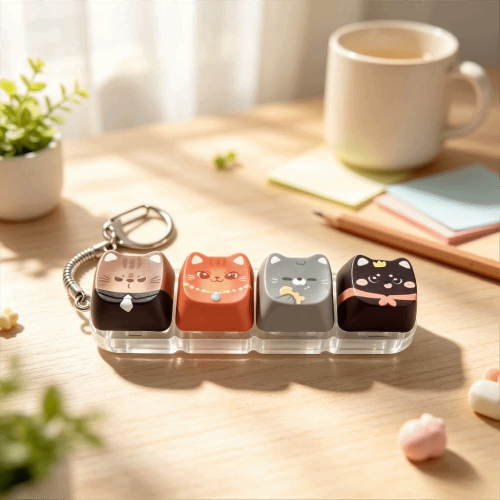 Chaveiro INTREE Cat Fidget Clicker , Botão De Pressão De Ponta De Dedo , De Teclado Mecânico De Gato De 4 Teclas , Criat