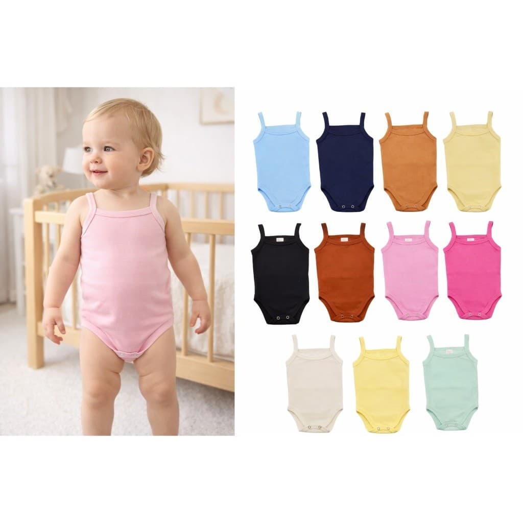 KIT BODY BEBÊ ALCINHA SORTIDOS VARIAS CORES DO RN AO G PARA ENXOVAL DE BEBÊ LISO SEM MANGA MENINA