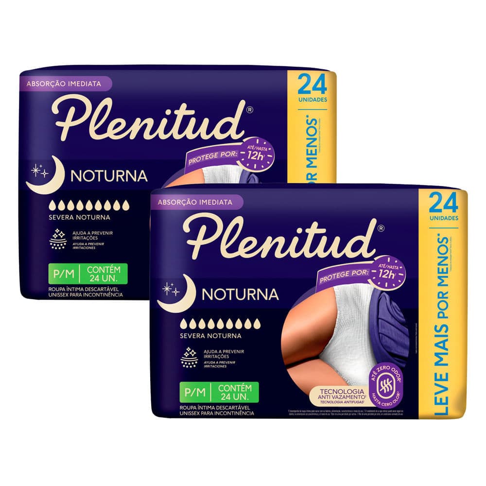 Kit 2 Roupa Íntima Plenitud Noturna Tamanho P/M 24 Unidades Descartáveis Leve Mais Por Menos
