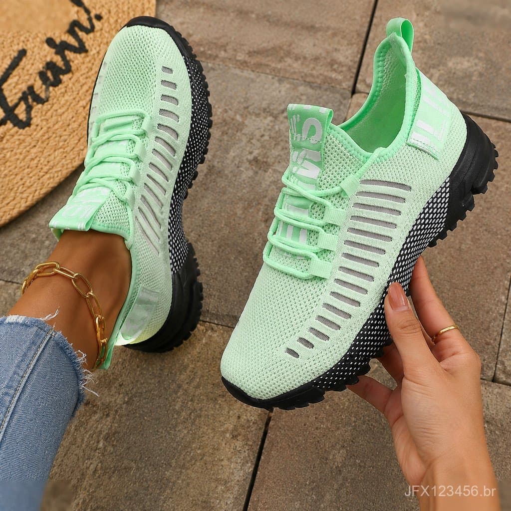 Sapatos de Verão Masculinos, Tênis Esportivos em Malha Flyknit, Design Casual Respirável, Sola Macia em EVA, Tênis de Co