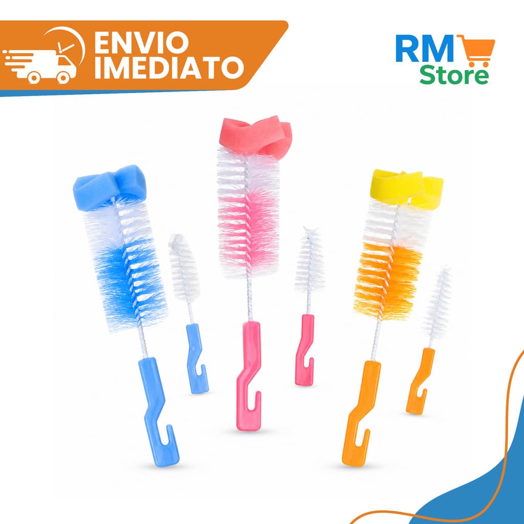 Kit Escova de Mamadeira para Bebê 2 em 1 Lava e Limpa Mamadeira e Bico