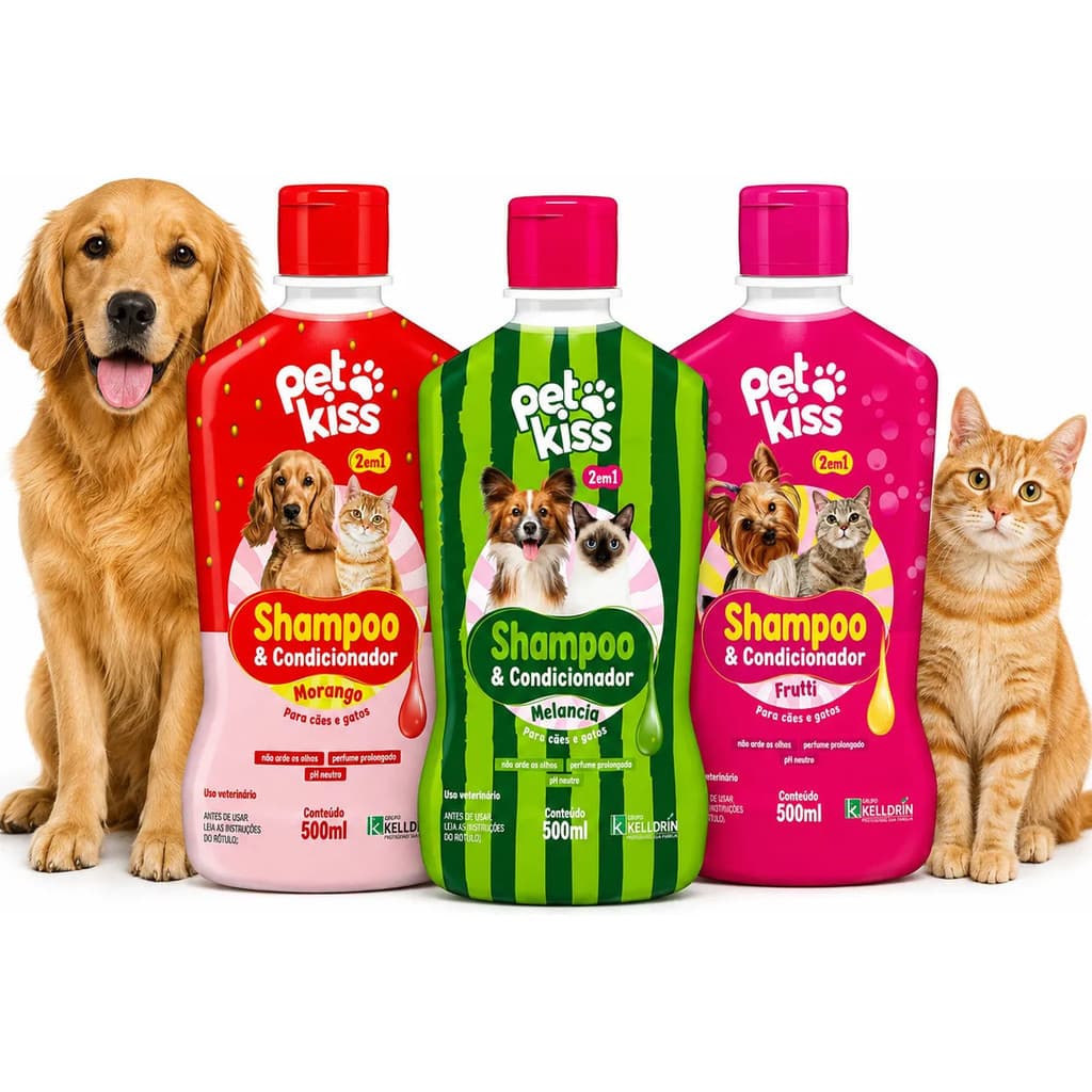 Combo Frutas 3 Unidades Pet Kiss 500ml Shampoo para Cães e Gatos