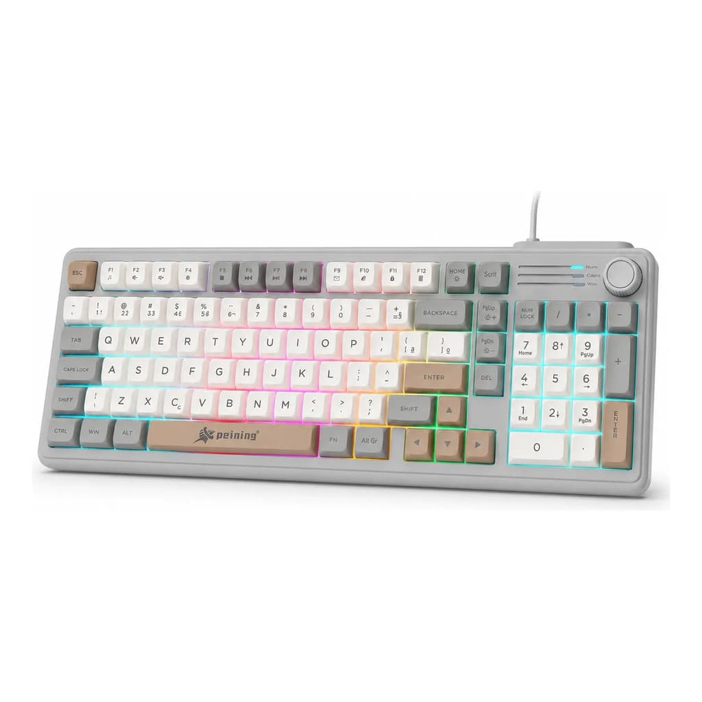 Teclado Gamer RGB Peining 99 Teclas Silencioso USB Com Fio Teclado Numérico Knob RGB para PC Notebook