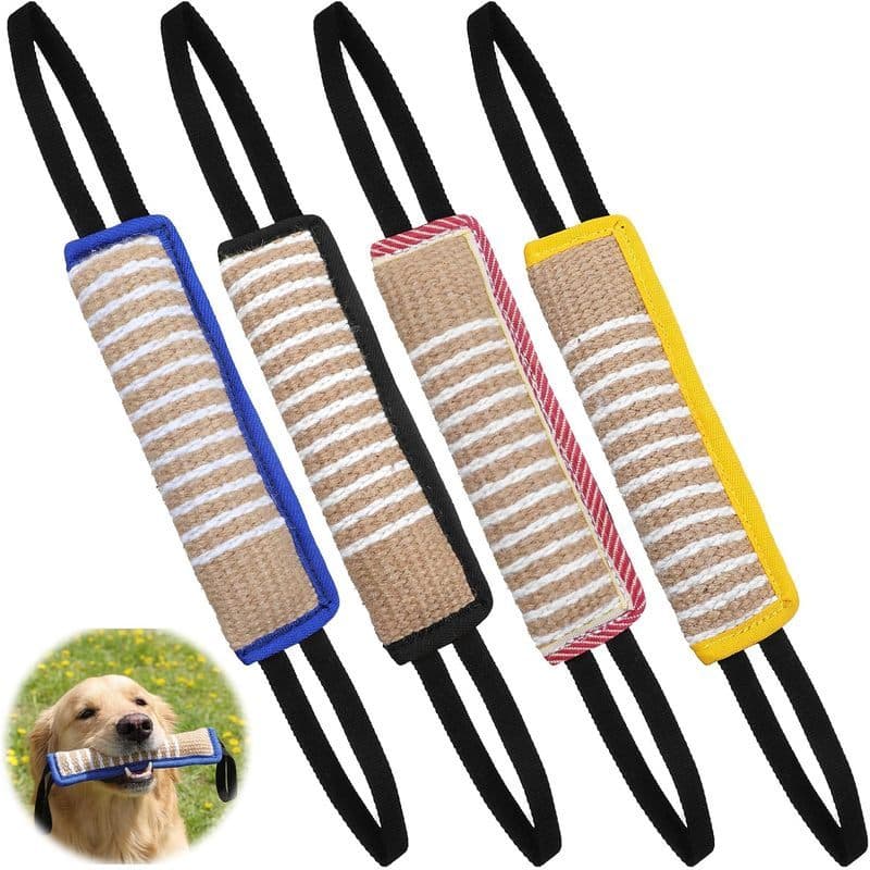 4 Peças De Brinquedos Para Rebocadores De Cachorro , Brinquedo De Puxar Travesseiro De Juta Mordida Com 2 Alças Fortes ,