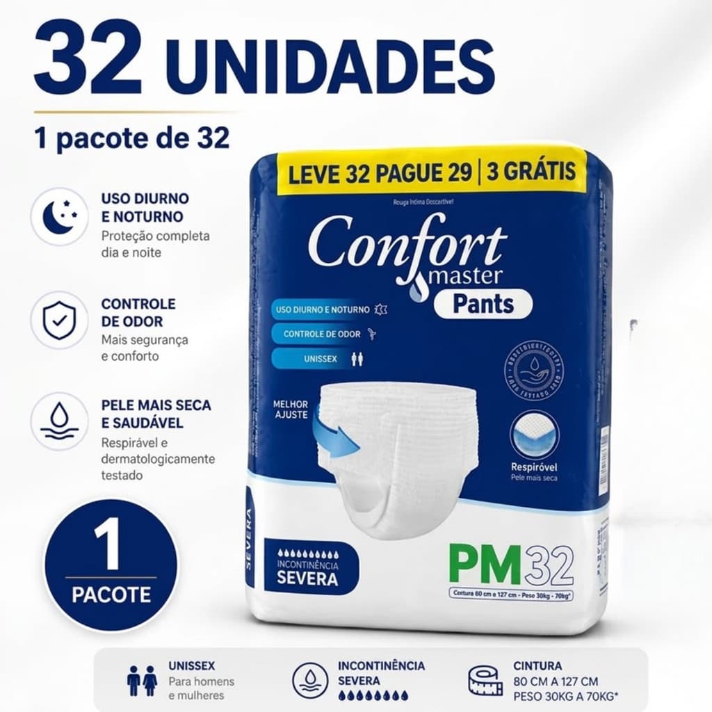 Fralda Calça Geriátrica Confort Master Pants P/M 32 Unids | Roupa Íntima Descartável Adulto