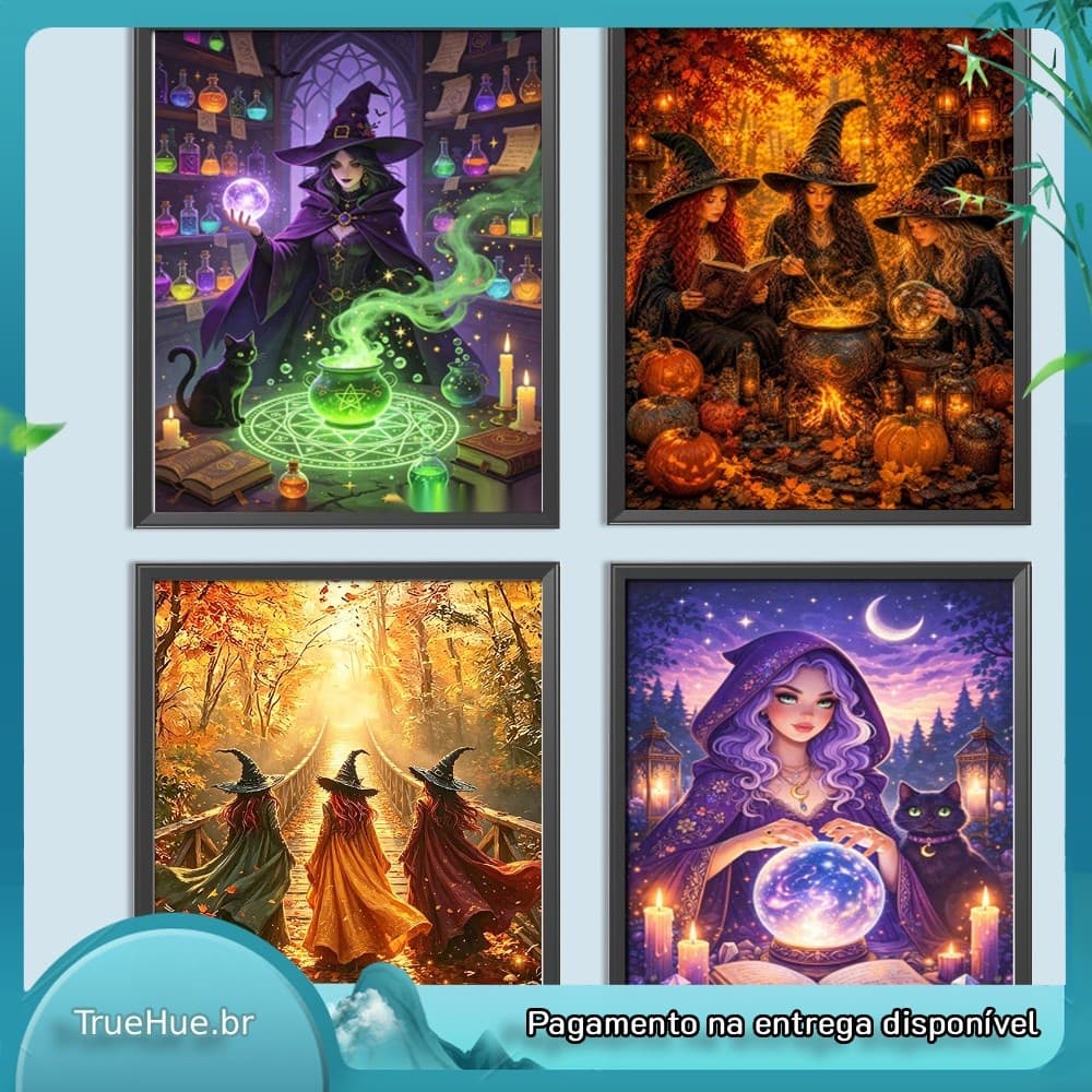 Kit De Pintura Diamante DIY Halloween Witch 5D Full Square Broca Strass Canvas