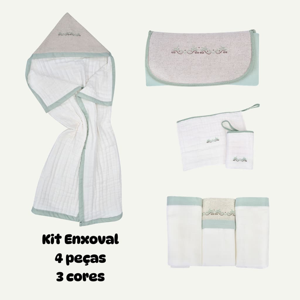 Kit 7 Peças Enxoval de Bebê Recém Nascido 100% Algodão Toalha, Fralda, Pano de Boca, Trocador