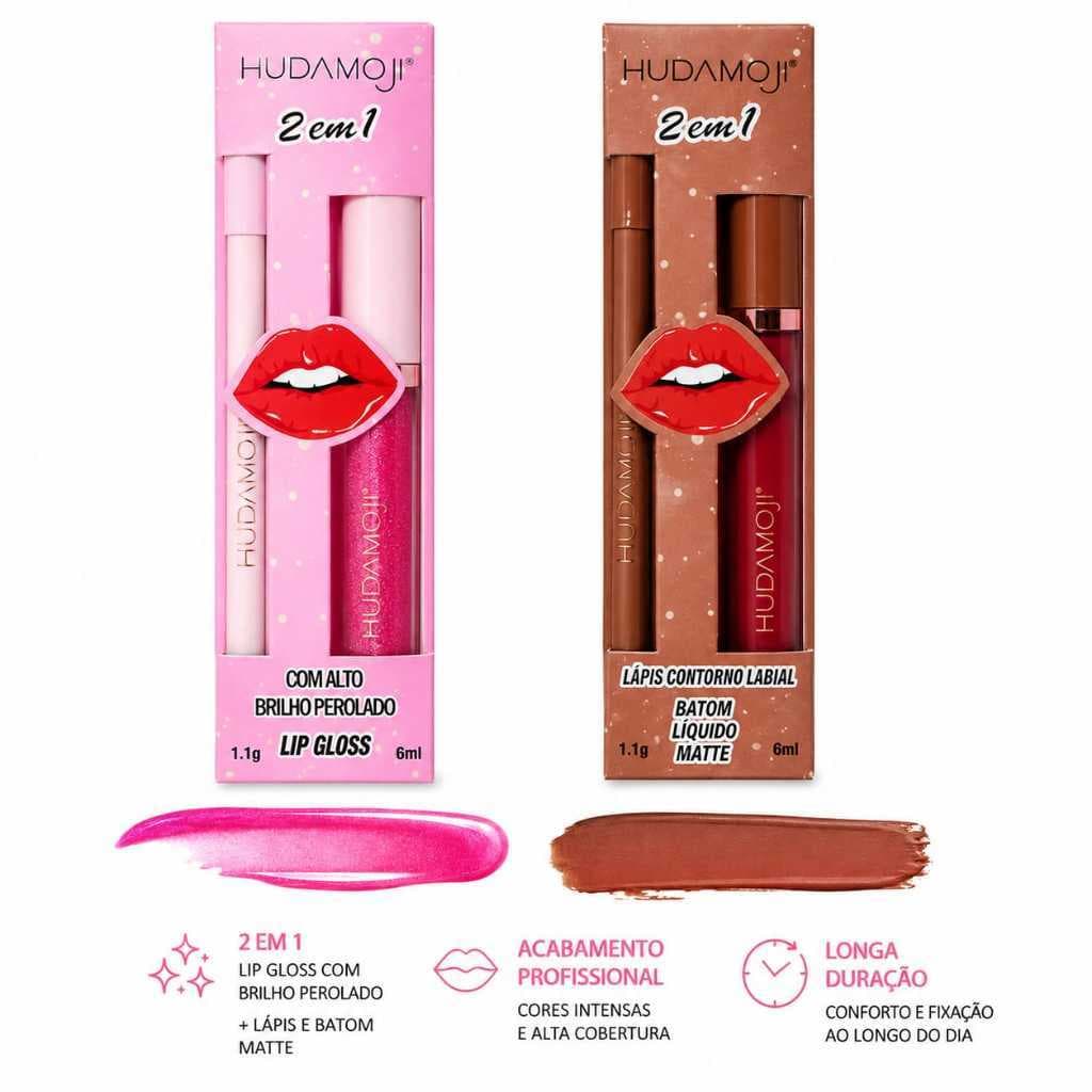 Kit 2 em 1 Batom Líquido Matte + Lápis Labial de Contorno Hudamoji