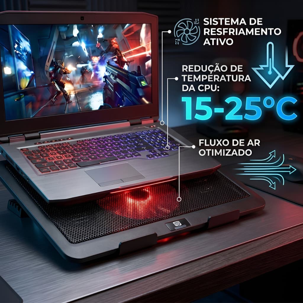 Base Notebook Gamer Ventilação na CPU Silenciosa Resfriador Via USB Gamer Home Office Suporte