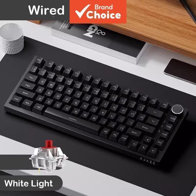 Teclado Mecânico com Fio Ajazz AK820 75%, 81 Teclas, Montagem em Gaxeta, Troca a quente, Retroiluminação RGB ou Branca,