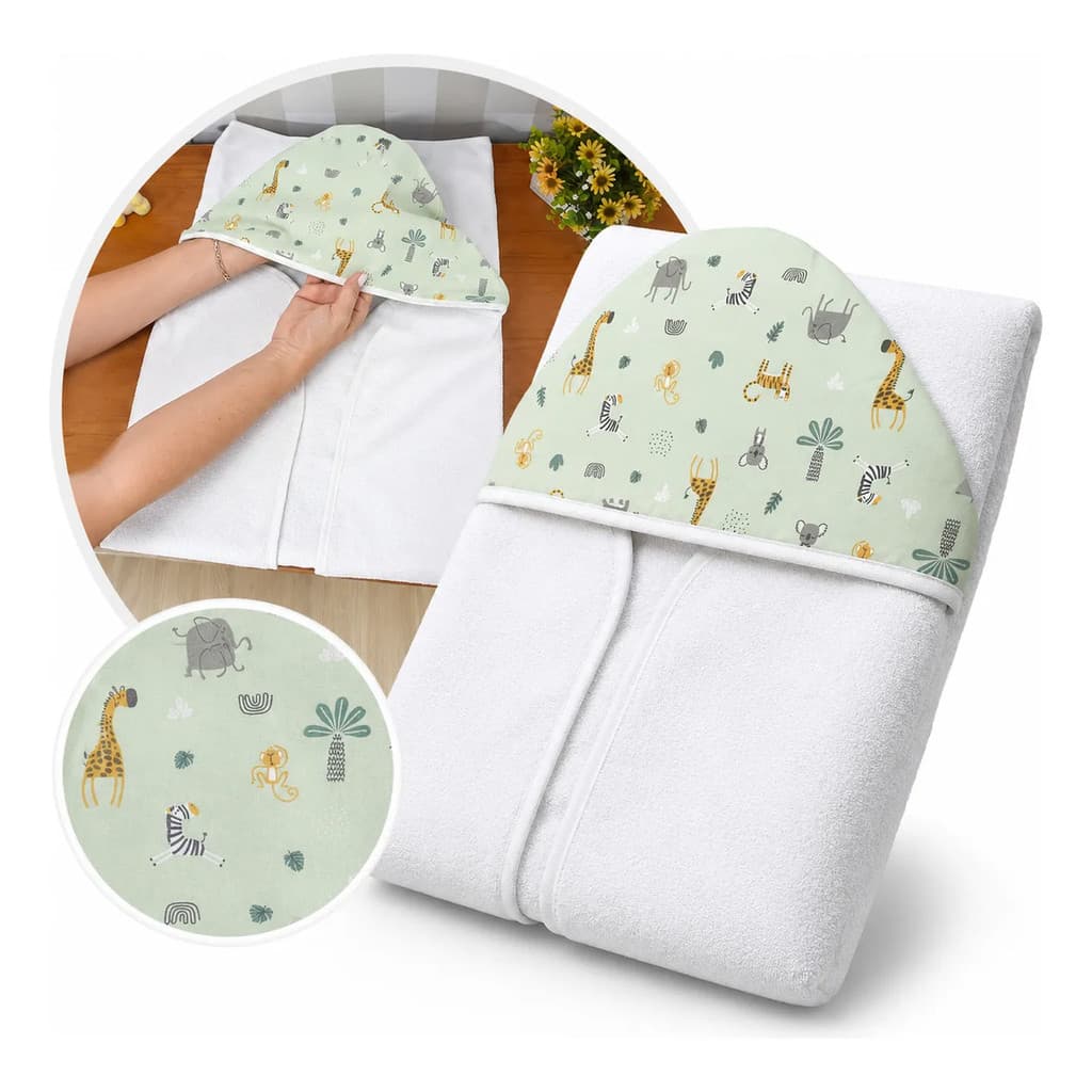 Toalha Banho Bebe Capuz Fralda Recem Nascido Roupão Personalizado Estampado Atoalhado Papi Fraldinha Forrada Felpuda