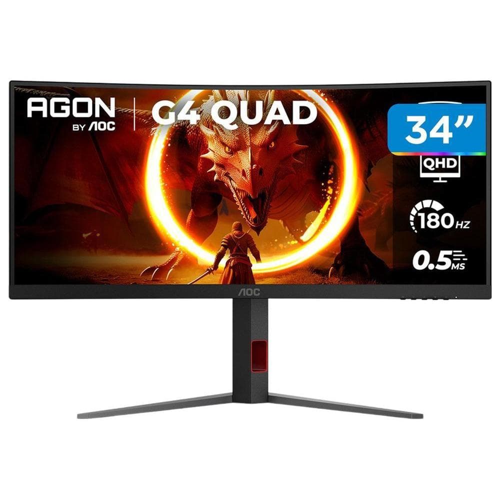 Monitor Gamer Curvo AOC Gaming U34G4C 34" WQHD 180Hz 0,5ms HDMI DisplayPort FreeSync U34G4C/57