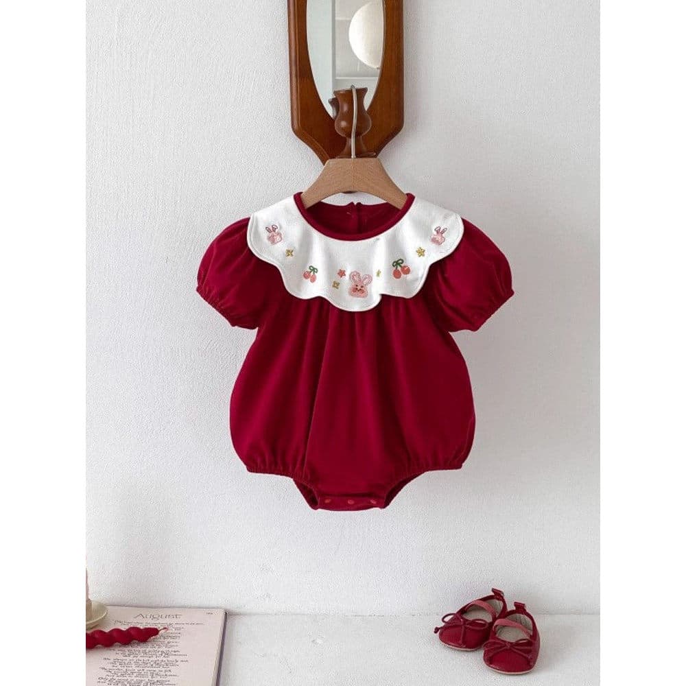 2024 roupas de bebê roupas de verão bebê recém-nascido menina macacão mês cheio cem dias de idade macacão vermelho bebê 