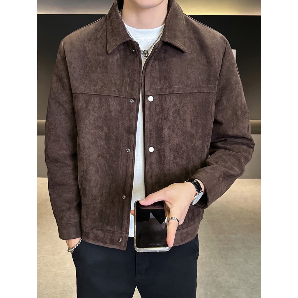 Jaqueta de camurça masculina Slim-fit primavera outono 2026 novo estilo Street Wear Casual lapela jaqueta masculina outo
