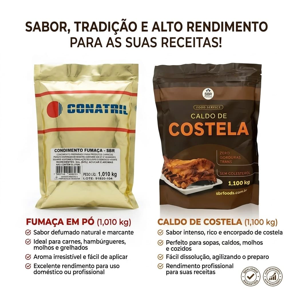 Kit 2 Temperos para Carnes: Fumaça em Pó 1kg e Caldo de Costela 1kg para Churrasco e Cozinha
