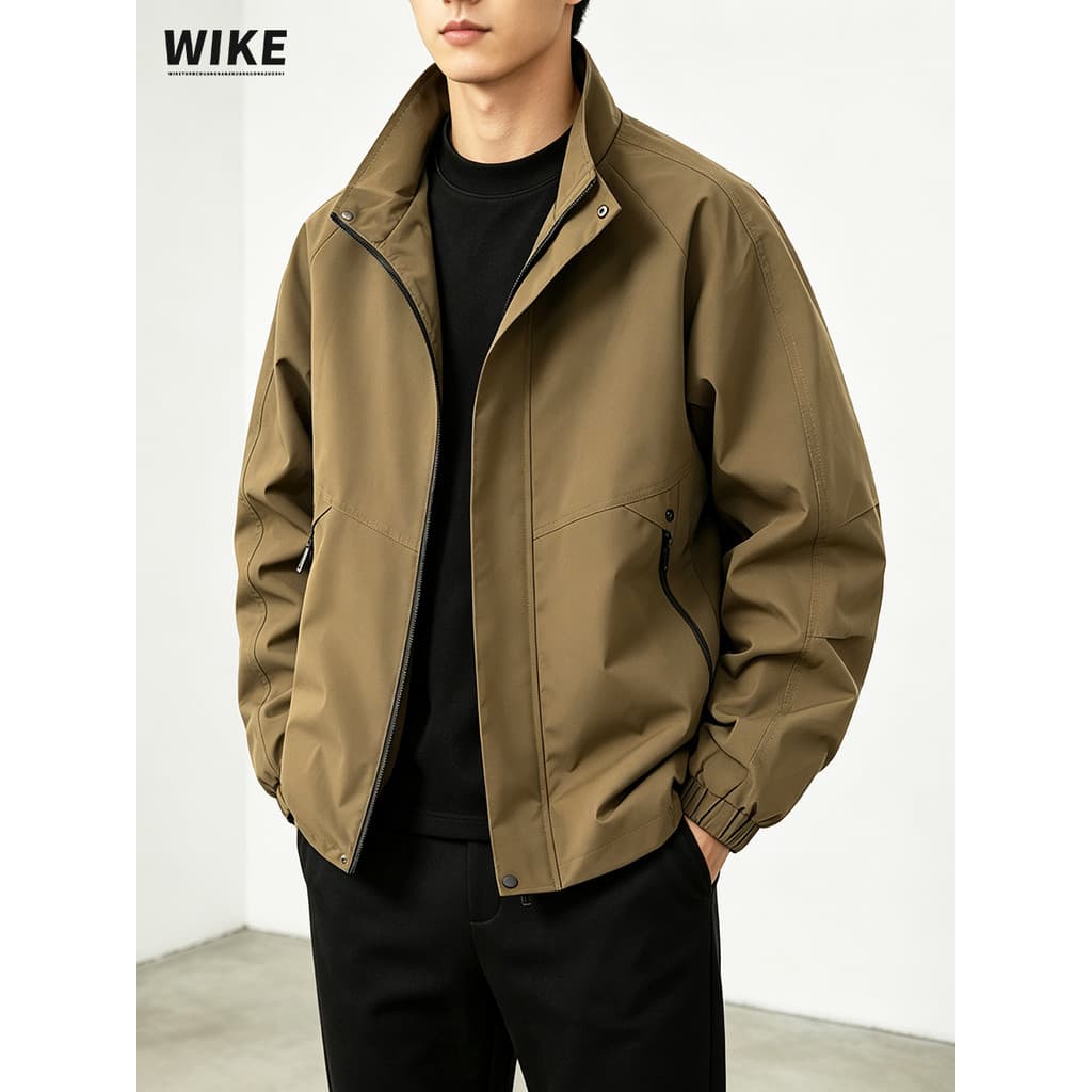 WIKE gola jaqueta masculina 2026 outono novo estilo solto na moda Casual All-Match curto café cor jaqueta masculina